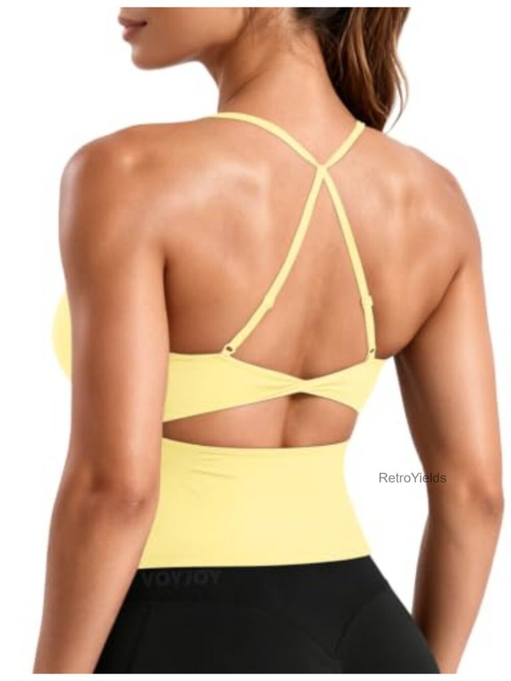 VOYJOY Twist Back Athletic Tank Top Crop Removable Pads
